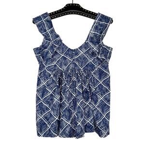 Girls from Savoy Anthropologie Blue Plaid Ruffle Babydoll Pleated Top 2